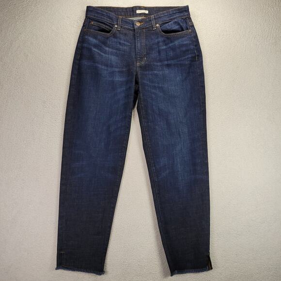 Eileen Fisher Jeans Womens 8 Dark Wash Raw Hem Organic Cotton Stretch Crop 31x27 - Picture 1 of 11